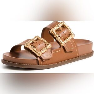 SCHUTZ Women's Enola Slides in Tan/Brown, Size 9.5